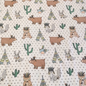 Spirit Animals Flannel Fabric - 100% cotton -  FAT QUARTERS ONLY - Owl, Bear, Rabbit, Fox