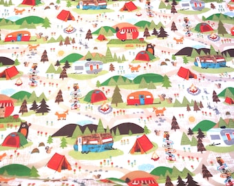 Woodsy Camping Scene - Flannel Fabric - 100% cotton -  BY THE 1/2 YARD Super Snuggle