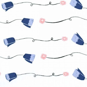 Teabags on White by Dear Stella Quilting Fabric - 100% cotton -  1/2 YD CUTS
