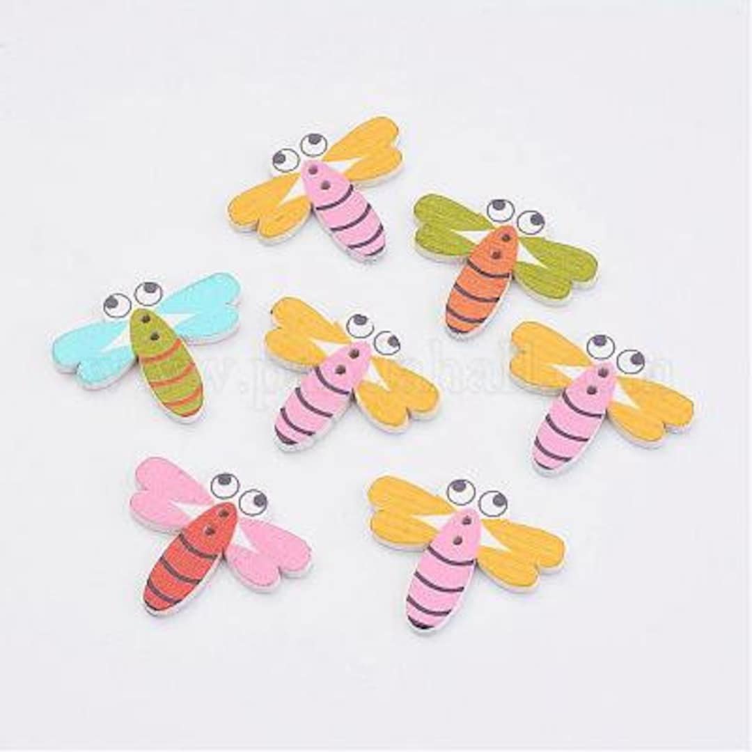 Firefly Buttons Fireflies Shape Wooden Buttons - Set of 6 - for Scrapbooking, Sewing ...