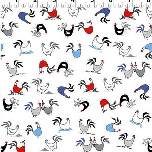 55 inch piece - Chickens on White Quilting Fabric - 100% cotton