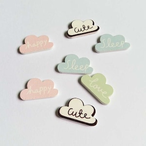 Cute Clouds Wooden Buttons - Set of 6 - for scrapbooking, sewing, arts & crafts