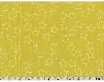 Tissu velours côtelé Stella Stars sur agrumes vert citron/jaune vif par Windham 40692-2 - 100 % coton - 1/2 YD CUTS