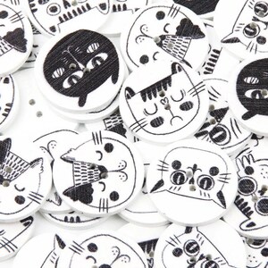 Cattitude Wooden Buttons - Set of 6 - for scrapbooking, sewing, arts & crafts