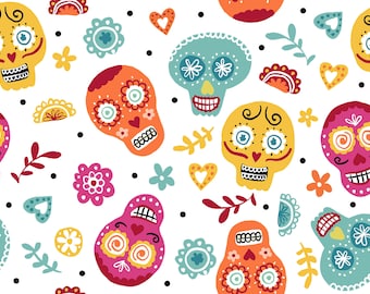 Tessuto per trapuntatura Sugar Skulls di Clementine & Fiona - 100% cotone - al metro e mezzo