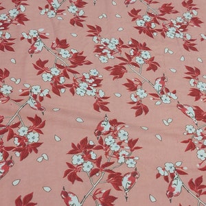 54&quot; WIDE BACK White on Pink Floral Flannel Fabric - 100% cotton -  By the 1/2 yard