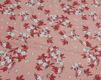 54" brede achterkant wit op roze gebloemde flanelstof - 100% katoen - op maat gesneden