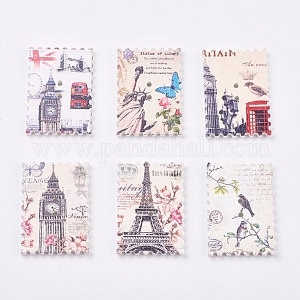 Bottoni in legno a forma di cartolina a forma di francobollo - Set da 6 - per scrapbooking, cucito, arti e mestieri