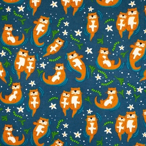 FQ Swimming Otters Print Flannel Fabric Super Snuggle - 100% cotton -  Sold in Fat Quarter cuts ONLY