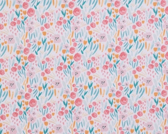 Watercolor Floral Flannel Fabric - 100% cotton -  BY THE 1/2 YARD