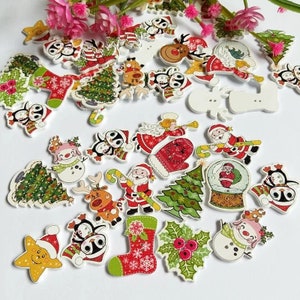 Guziki drewniane świąteczne Mix - zestaw 6 sztuk - do scrapbookingu, szycia, sztuki i rzemiosła