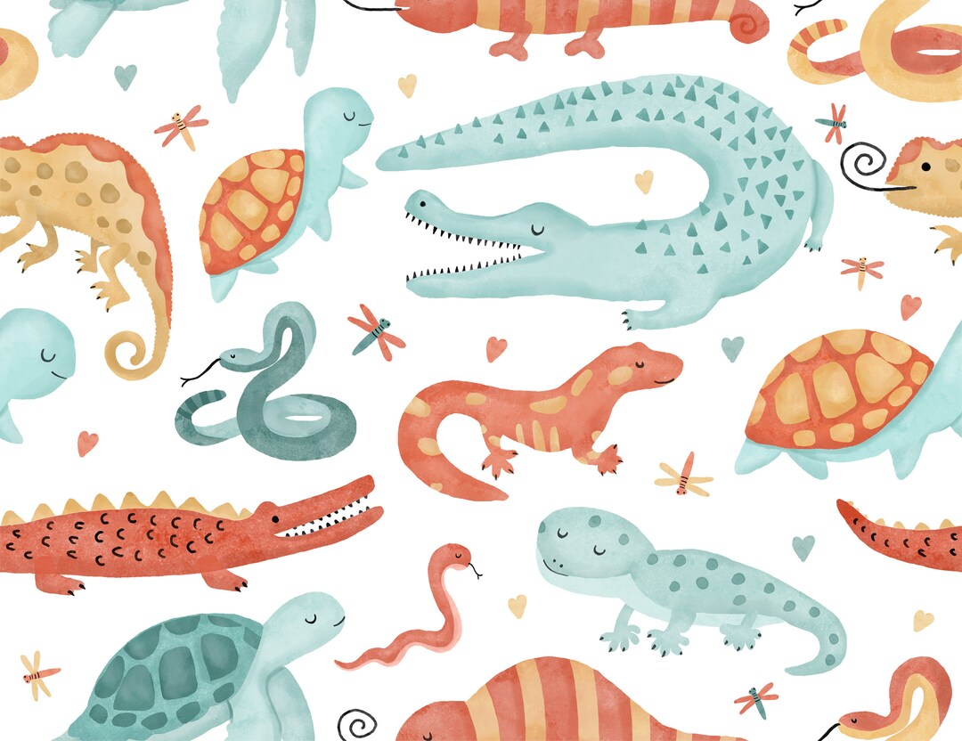 Watercolor Reptiles Quilting Fabric by Clementine & Fiona - 100% Cotton ...