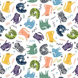 Pawsitively Prrrfect White - Cat Print Flannel Fabric - 100% cotton -  BY THE 1/2 YARD Cozy by Windham