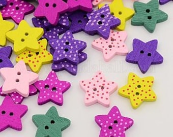 Star Shape Wooden Buttons - Set of 10 - for scrapbooking, sewing, arts & crafts