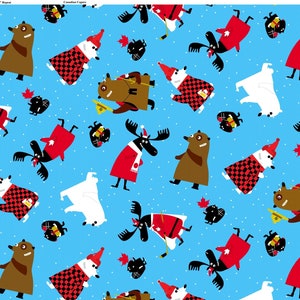 Canadian Capers Toss on Blue by Wilmington Prints - Canada Day Quilting Fabric- 100 % cotton - quilting; crafts -  BY THE 1/2 YARD