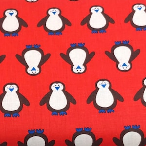Penguins on Red Quilting Fabric - 100% cotton -  1/2 YD CUTS