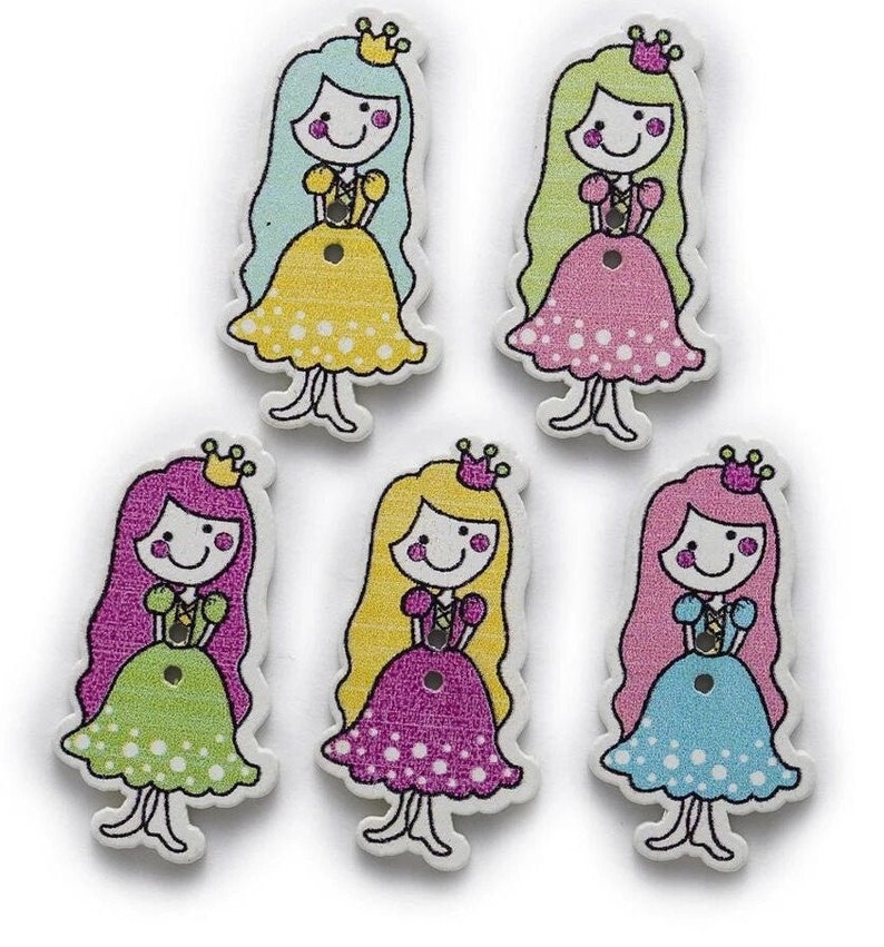 Princess Button Colorful Princesses Wooden Buttons - Set of 6 - for Scrapbooking ...