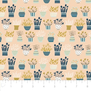 Plants on Pink Neufchatel Quilting Fabric - 100% cotton -  1/2 YD CUTS