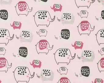 Dotty Elephants on Pink Super Snuggle Flannel Fabric - 100% cotton - BY THE 1/2 YARD