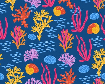 Coral Reef by Clementine & Fiona Quilting Fabric - 100% cotton - great for crafting, etc.- Sold by the 1/2 yard