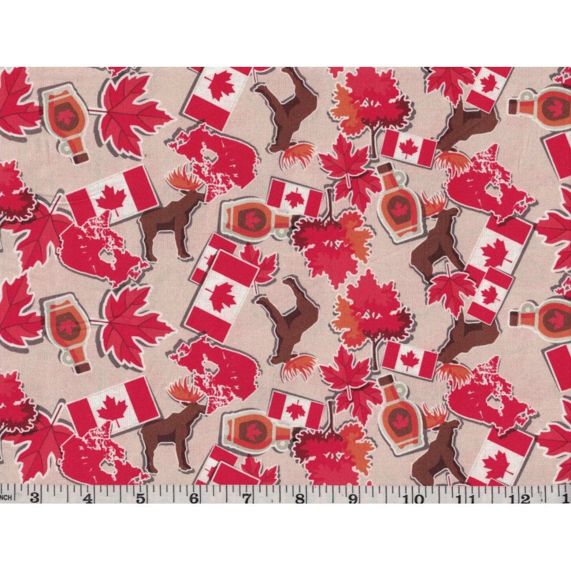 Canadian Theme on Beige Canada Day Quilting Fabric 100 Etsy Canada