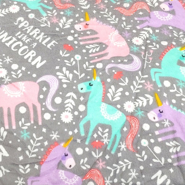 Sparkle Like a Unicorn - Flannel Fabric - 100% cotton -  BY THE 1/2 YARD girls flannel print Super Snuggle