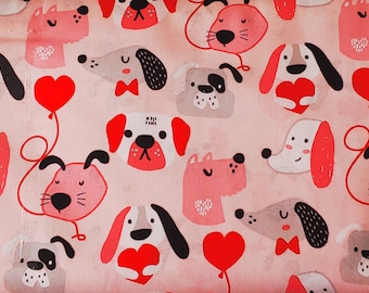 Giant Valentine's Day Dogs on Pink Quilting Fabric - 100 % cotton - quilting; crafts -  BY THE 1/2 YARD