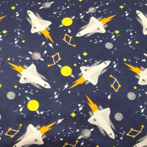 Rocket Ships on Navy Flannel Fabric - 100% cotton -  BY THE 1/2 YARD Super Snuggle