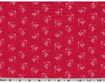 Needlepoint Hearts on Red Quilting Fabric - 100 % cotton - quilting; crafts -  BY THE 1/2 YARD - Valentine's Day