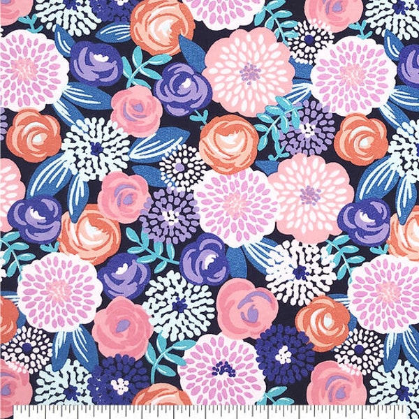 Modern Floral Navy - Flannel Fabric - 100% cotton -  BY THE 1/2 YARD Super Snuggle