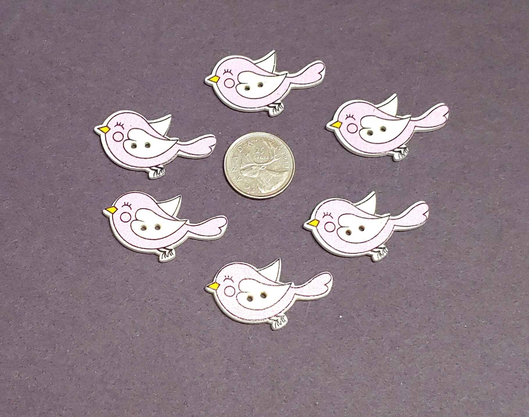Lot De 10 Boutons En Bois Forme Oiseau Bébé - 22x16mm - Pour Couture, Scrapbooking, Mercerie - Neuf