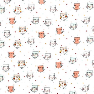 WIDE BACK - Lovely Owls on White by Poppy Europe (Metallic) - 60&quot; width - 100% cotton 1/2 YD cuts