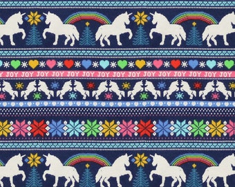 Unicorn Fair Isle - Flannel Fabric - 100% cotton -  BY THE 1/2 YARD christmas pride