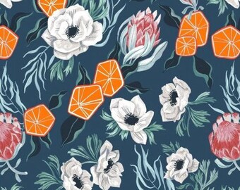Frosty Foliage Floral with Oranges by Dear Stella - 100% cotton  - by the 1/2 YD