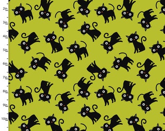 Black Cats on Green 15115 by Fabric Editions Quilting Fabric - 100% cotton - great for crafting, doll making, quilting, etc. BY THE 1/2 YARD