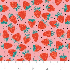 Feelin' Fruity Strawberries on Pink by Camelot Quilting Fabric - 100% cotton -  1/2 YD CUTS