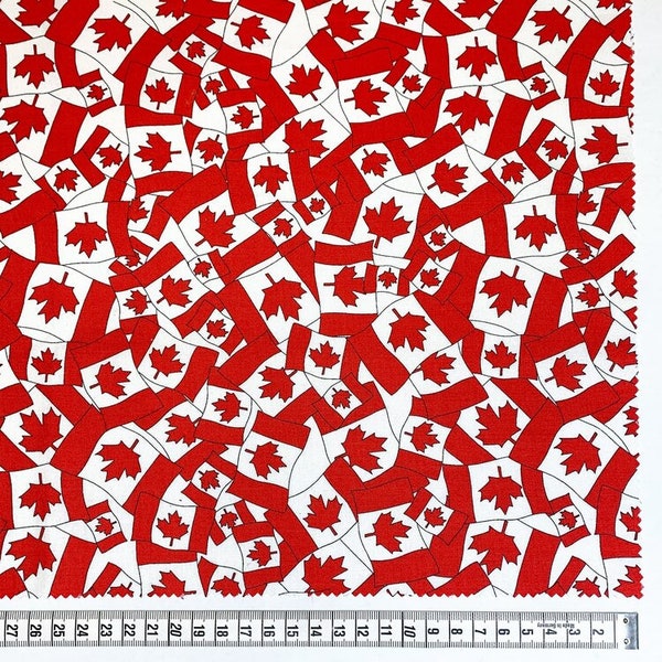 Mini Canadian Flags on White Canada Day Quilting Fabric- 100 % cotton - quilting; crafts -  BY THE 1/2 YARD