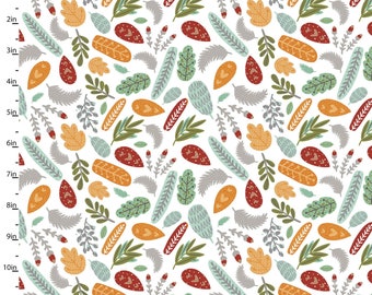 Leaves on White Quilting Fabric - 100% cotton -  1/2 YD CUTS