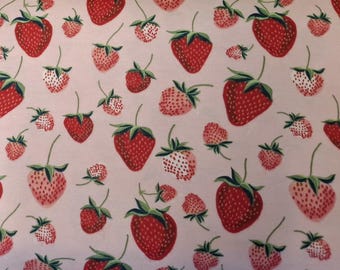 Strawberries on Pink Flannel Fabric - 100% cotton -  BY THE 1/2 YARD Super Snuggle