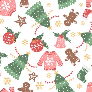 White Christmas by Clementine & Fiona Quilting Fabric - 100% cotton - great for crafting, etc. - Sold by the 1/2 yard