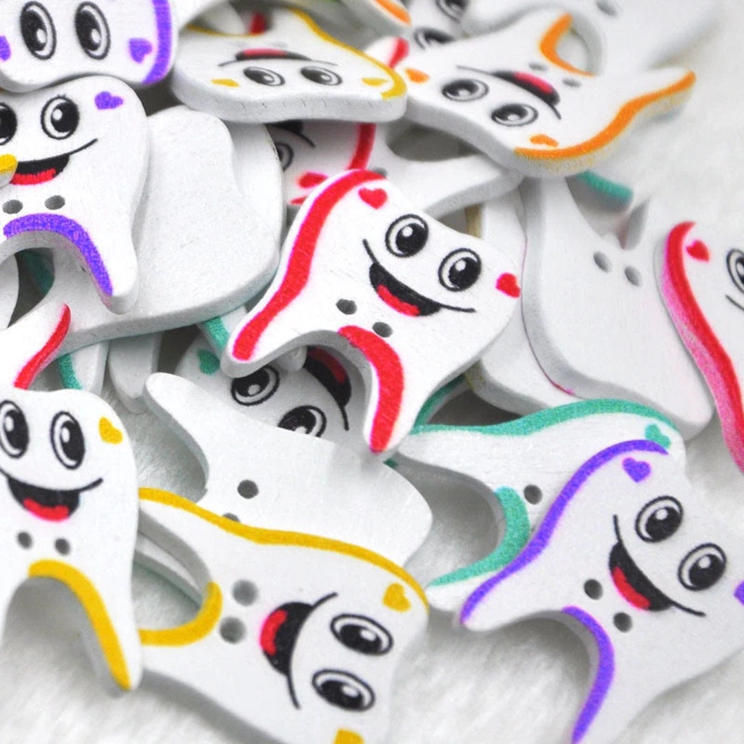 Tooth Color Button Cartoon Teeth Wooden Buttons - Mixed Color Set of 6 - for Scrapbooking ...