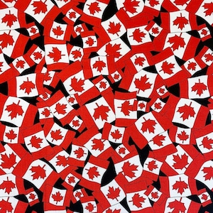 Mini Canadian Flags on Black Canada Day Quilting Fabric- 100 % cotton - quilting; crafts -  BY THE 1/2 YARD