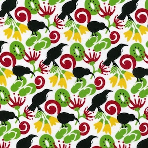 Kiwi Express on White by Nutex Quilting Fabric - 100% cotton -  1/2 YD CUTS