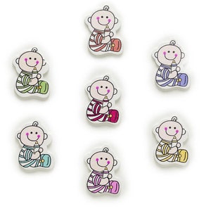 Babies Wooden Buttons - Set of 6 - for scrapbooking, sewing, arts & crafts