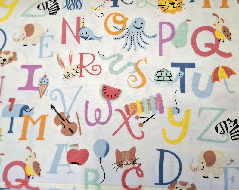 Animal Alphabet Nursery Flannel Fabric - 100% Cotton - BY THE 1/2 YARD ...