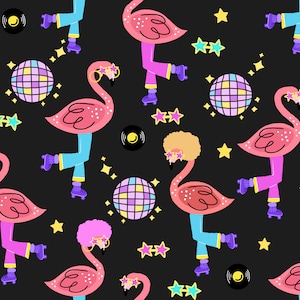 Flamingo Roller Disco by Clementine & Fiona Quilting Fabric - 100% cotton - by the 1/2 yard