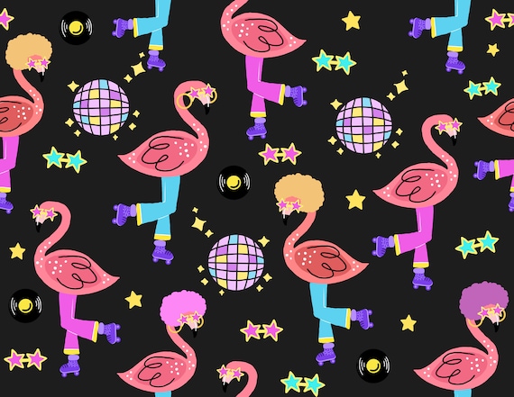Flamingo Roller Disco von Clementine Fiona Quilt Stoff 100