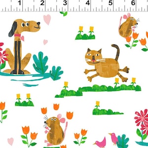 Animal Magic on White Quilting Fabric - 100% cotton -  1/2 YD CUTS