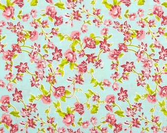 Small Red Flowers on Blue by Fabric Creations Quilting Fabric - 100% cotton - great for crafting, etc. 1 YD 15"
