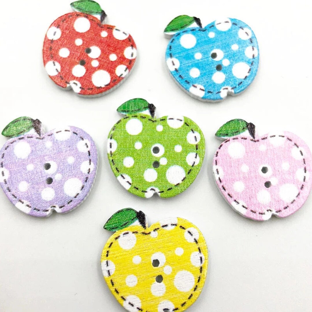 Polka Dot Apples Wooden Buttons - Set of 6 - for Scrapbooking, Sewing ...